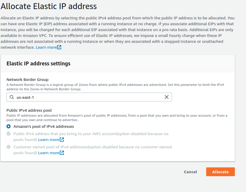 Settings for the Elastic IP.